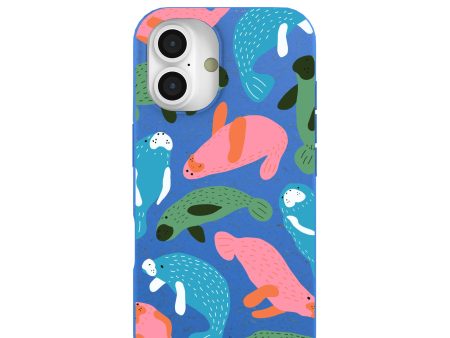 Electric Blue Sea Cows iPhone 16 Case For Sale