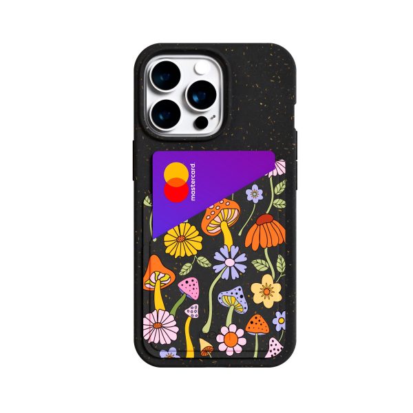 Shrooms and Blooms Black Phone Case Card Holder  For Sale