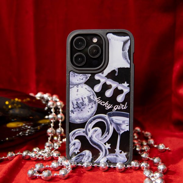 Clear Cosmic Luck iPhone 13 Mini Case With Black Ridge For Sale