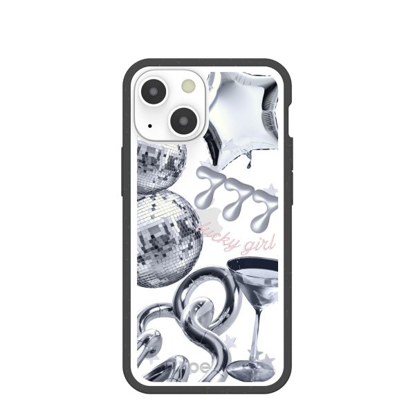 Clear Cosmic Luck iPhone 13 Mini Case With Black Ridge For Sale